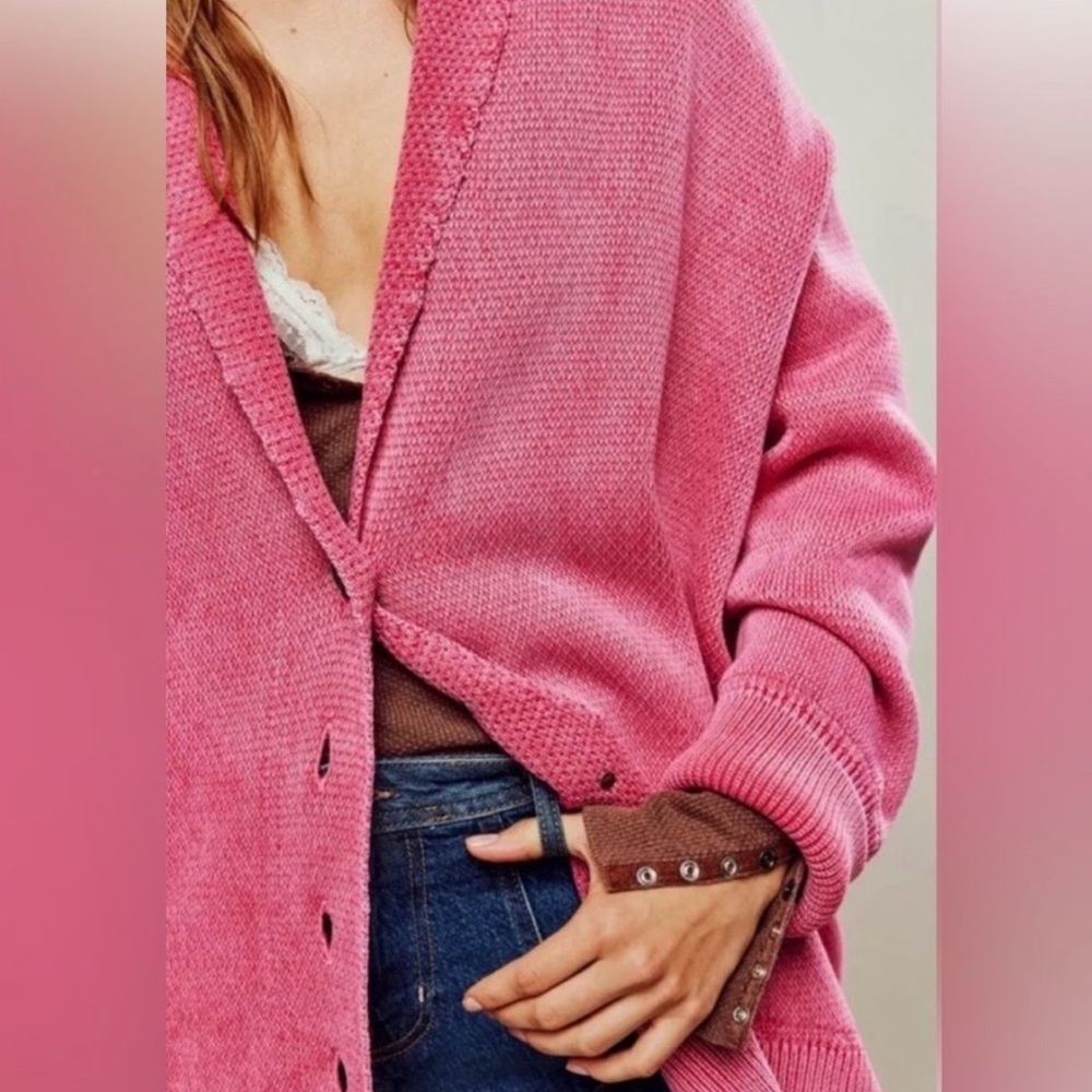 FREE PEOPLE chamomile cardigan in pink size M-XL